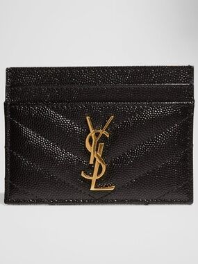 YSL Cassandre Monogram Card Case in Grained Leather (Gold)